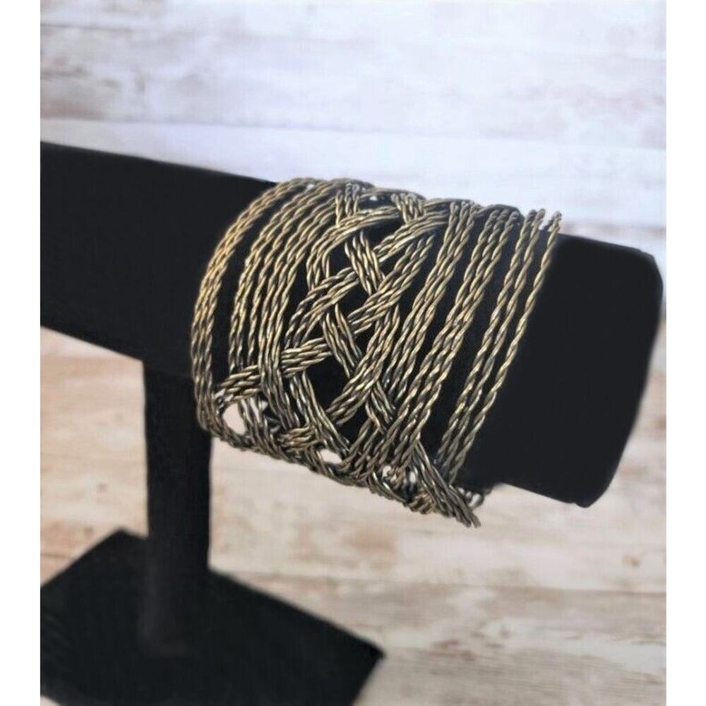 Vintage Cuff Bracelet - Bronze Tone Woven Design